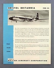 BRISTOL BRITANNIA TYPE 175 MANUFACTURERS BROCHURE BOAC RAF