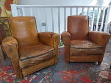 Pair of 1930s French Leather Club Chairs. Antique/Armchairs/Vintage