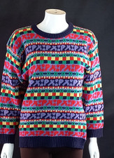 Paco Sweaters Ladies 100% Pure New Wool Colourful Patterned Vintage 90s Jumper