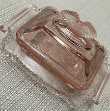 PINK GLASS Butter / Cheese Dish - DISH WITH LID 20cm BEAUTIFUL Vintage Art Deco