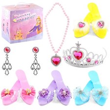 Girls Princess Role Play Shoes Tiara Earrings Necklace Fancy Dress Up Set