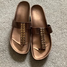 Nine West Metallic Bronze Wedge Toe Posts, Low Heel Size UK 6/USA 8M BNWOT