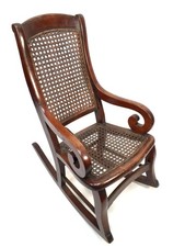 Antique Art Nouveau Childs / Teddy Bear Bentwood Cane Rocking Chair Seat c.1900