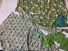 Vintage Green Fabric Remnants Cotton For Craft Or Patchwork