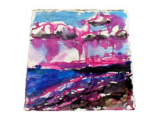 Seascape abstract Newlyn Beach Cornwall signed ink painting on paper
