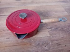 Vintage Saucepan Red Enamel Cast Iron Sauce Pan Milk with Spout & Lid Size 20 
