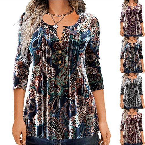 Womens print neck tops - print, v-neck