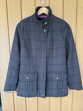 Joules Womens Field Coat Size 8 Dark Green Tweed Wool Blend Country Style