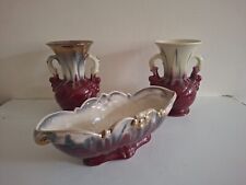 West German Pottery Vases x 2 538 18 & Mantle Vase Red/Cream Drip Glaze Vintage