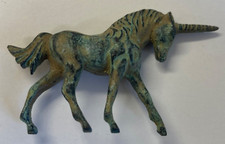MINIATURE UNICORN FIGURINE BRONZE GREEN PATINA MADE IN ITALY 2.5"