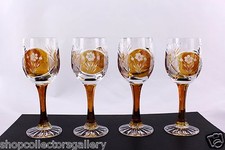 SET OF 4 BOHEMIAN AMBER CUT TO