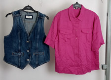 M&S Women's 2pcs Bundle Tops Size 12 Fuchsia Short Sleeve Denim Waistcoat New F2