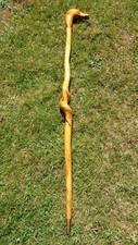 Vintage Duck Walking Stick Cane. Twisted Wood. Metal Tip. Carved 