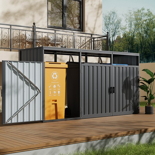 Outdoor metal bin shed - metal, triple