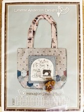 Lynette Anderson Hexagon Sewing Bag pattern & wooden buttons. Patchwork.