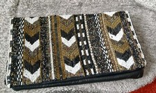 Primark Embellished Beaded Clutch Bag White Gold & Black Used