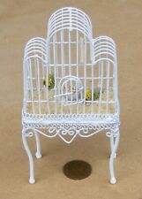 Dolls House Metal Cage Painted White On A Stand With 2 Birds 1:12 Scale tumdee