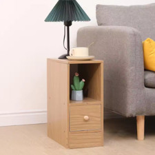 Slim Wood Bedside Table Bedroom Nightstand with Shelf & Drawer, Narrow Cabinet