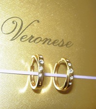 VERONESE DIAMONIQUE 2CM HOOP EARRINGS 18CT YELLOW GOLD STERLING SILVER HOOPS QVC