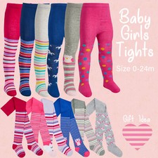 3 Pack Baby Girls Cotton Rich Tights Toddler Bunny Unicorn Owl Cat Cute Striped 