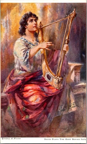 David plays the harp before - david,