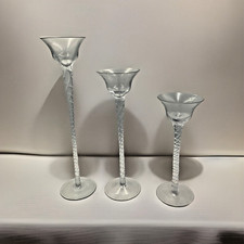 Set Of 3 Graduated Tall Glass Twist Stem Candlesticks Holders Christmas