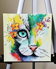 oil paintings on canvas hand painted colourful set of beautiful cats on canvas