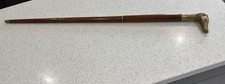 Vintage Wood Cane Walking Stick Sectional Solid Brass Dogs Head 33”