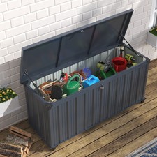 Lockable 550L Storage Box Steel Outdoor Garden Chest Container with Lid & Wheels