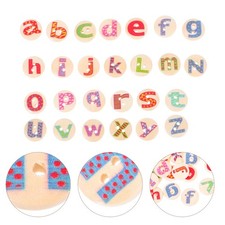 100 Pcs Round Bamboo Alphabet Buttons Wooden Sewing Craft DIY Supplies UK