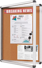 Lockable Bulletin Cork Board Enclosed Display Case with 3 Matching Keys for Indo