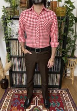 Vintage 1970s Red & White Dagger Collar Gingham Shirt