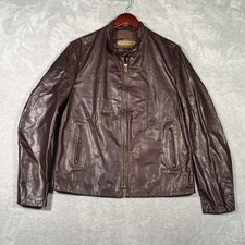 Schott Perfecto Leather Jacket Mens Large Brown Cafe Racer Moto P571 Made USA