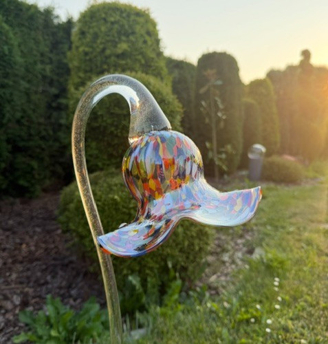 Glass flower garden stake - , 75cm