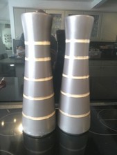 Pair of decorative large vases, brown striped, 16 in tall, heavy, used, Dunelm.