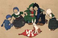 VINTAGE MM VIENNE postcard:   DUTCH TYPES WITH RABBITS 1905
