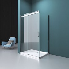 Durovin Shower Enclosure Frameless Sliding glass Door Corner Walk in &Tray 8mm