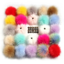 1pc Faux Fox Fur Pom Pom for Hat with Press Button Fake Fur Bubble"