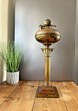 LARGE ANTIQUE CORINTHIAN COLUMN TABLE OIL BURNER LAMP ACANTHUS OLD COUNTRY HOUSE