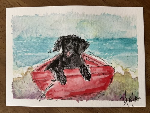 Watercolor aceo painting black - aceo,