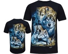 Wolf Pack Biker Native American Indian Animal T Shirt, Front & Back Print M-3XL