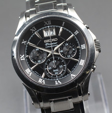 [Exc+5]  SEIKO Premier 7T04-0AA0 Big Date Chronograph Quartz Men's Watch JAPAN