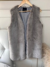 Faux Fur Grey Gilet Soft Plush UK 14-16 Cosy Winter Layering