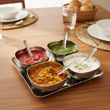 Chutney Tray Relish Pickle Bowls Dip Dish Thali Serving Set Stainless Steel