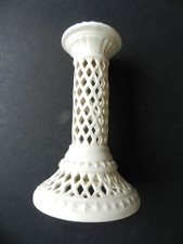 ROYAL CREAMWARE RETICULATED PIERCED CANDLE STICK HOLDER - 17CM
