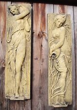 3 Decorative classical stone wall plaques depicting female figures in relief 