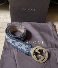 Gucci Belt 100% Authentic 114876 Size 85/34 Navy beige with dustbag box RRP £360