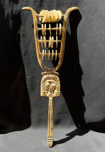Brass hathor sistrum with - hathor,