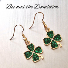 Irish Shamrock  Lucky Four Leaf Clover Earrings