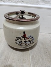 Vintage Tobacco Jar/Pot Humidifier Hunting Scene With Lid Clamp